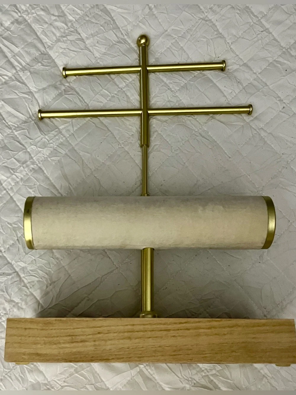Gold Jewelry Stand with Wood Base